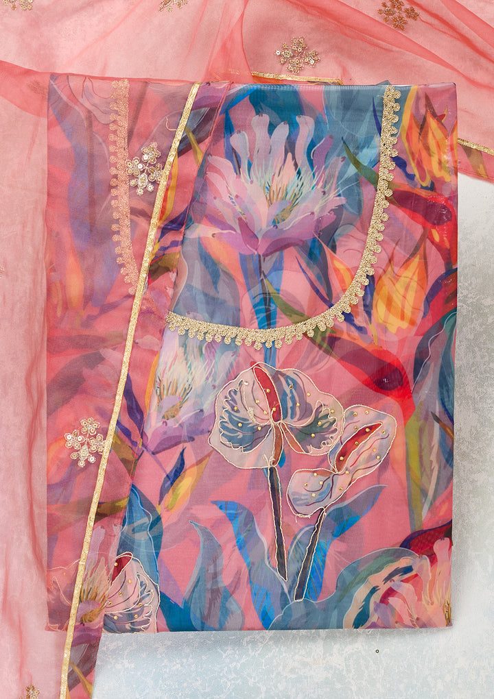 Multi Zariwork (Gold) Organza Unstitched Salwar Suit