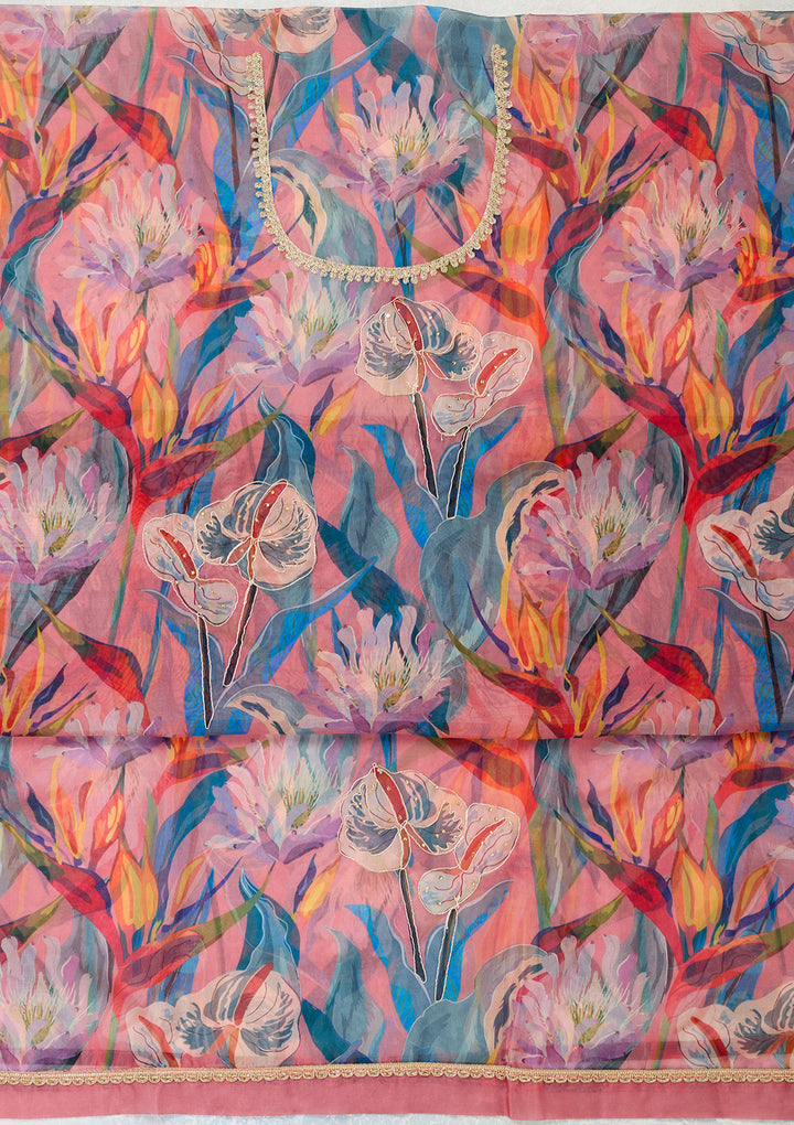 Multi Zariwork (Gold) Organza Unstitched Salwar Suit