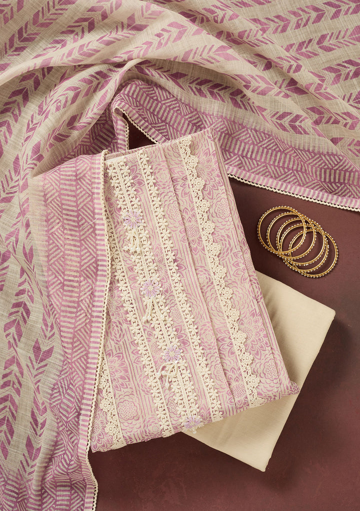 Lavender Threadwork Cotton Unstitched Salwar Suit