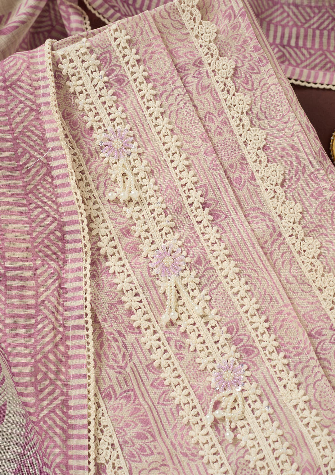 Lavender Threadwork Cotton Unstitched Salwar Suit