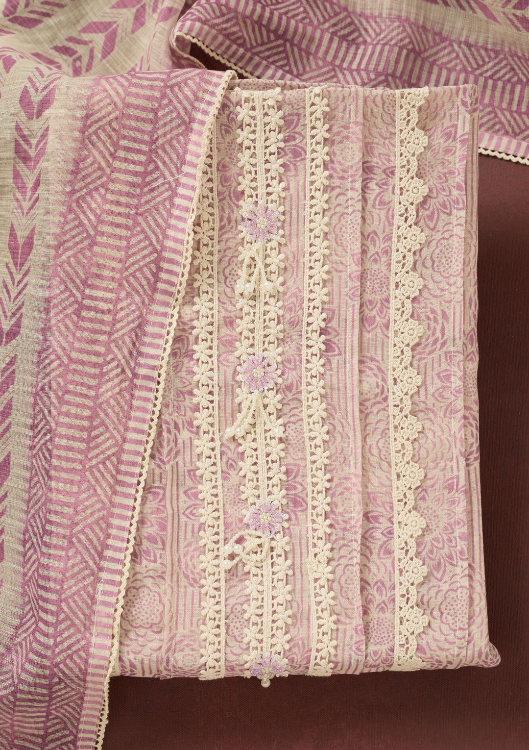 Lavender Threadwork Cotton Unstitched Salwar Suit