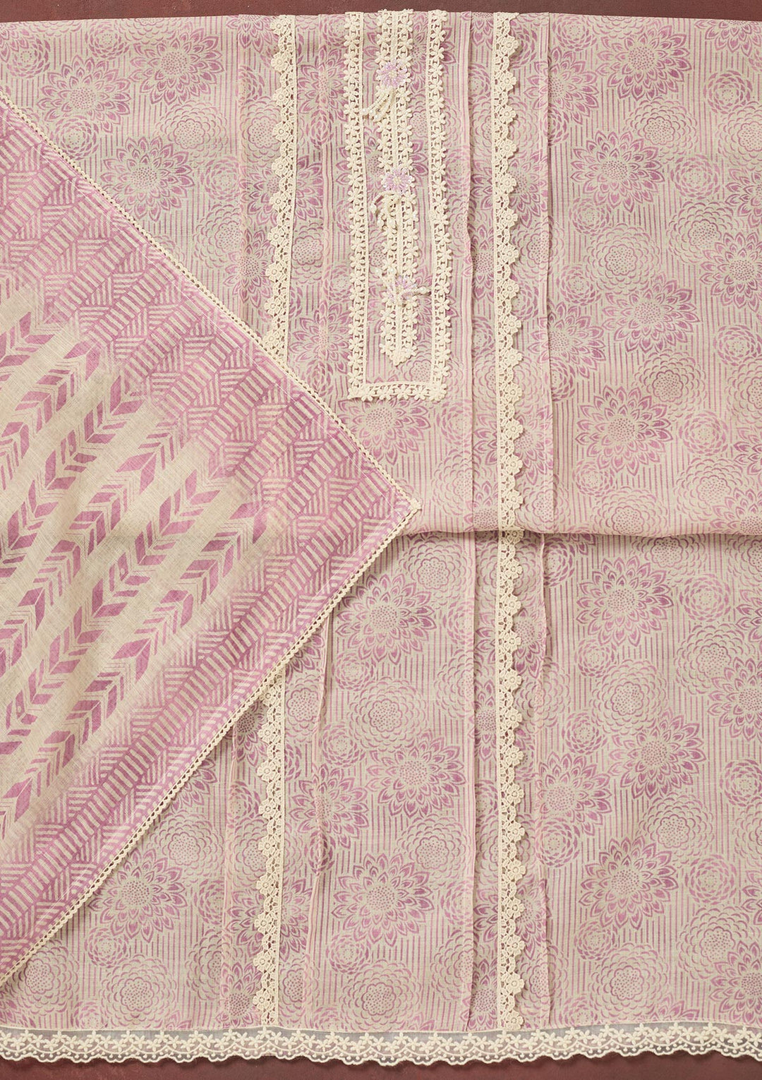 Lavender Threadwork Cotton Unstitched Salwar Suit