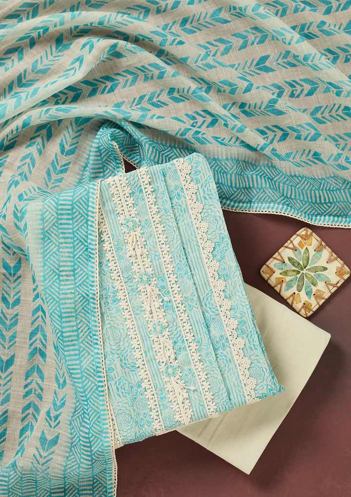 Sea Green Threadwork Cotton Unstitched Salwar Suit