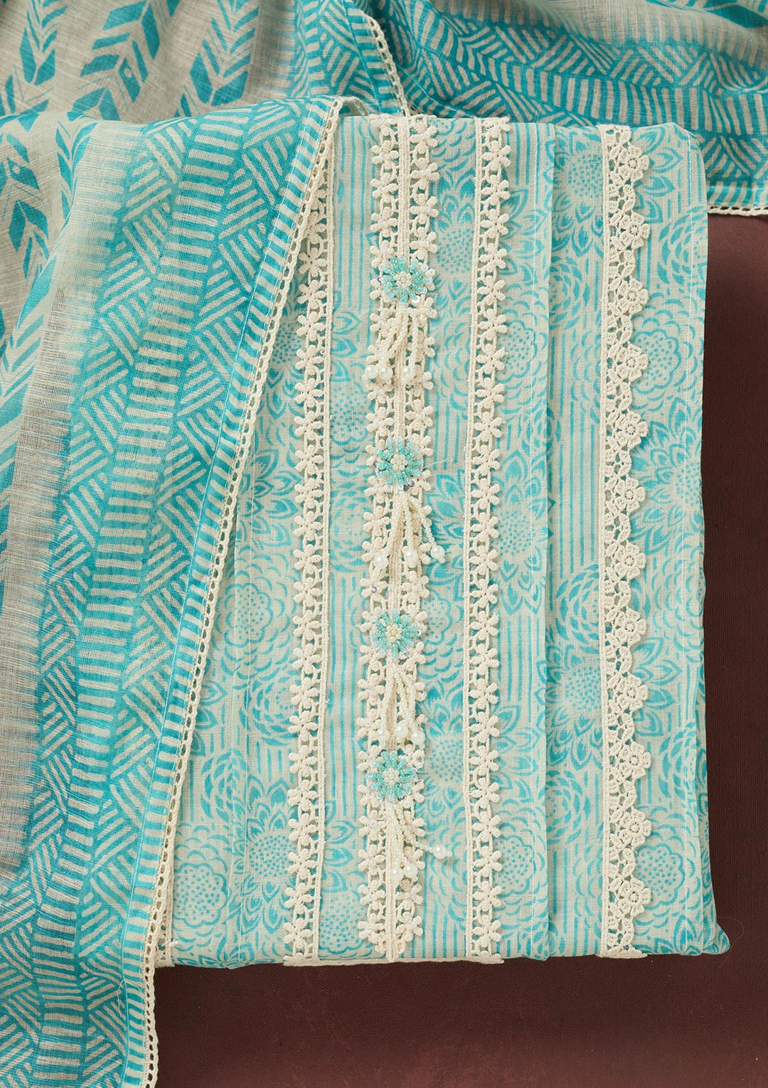 Sea Green Threadwork Cotton Unstitched Salwar Suit