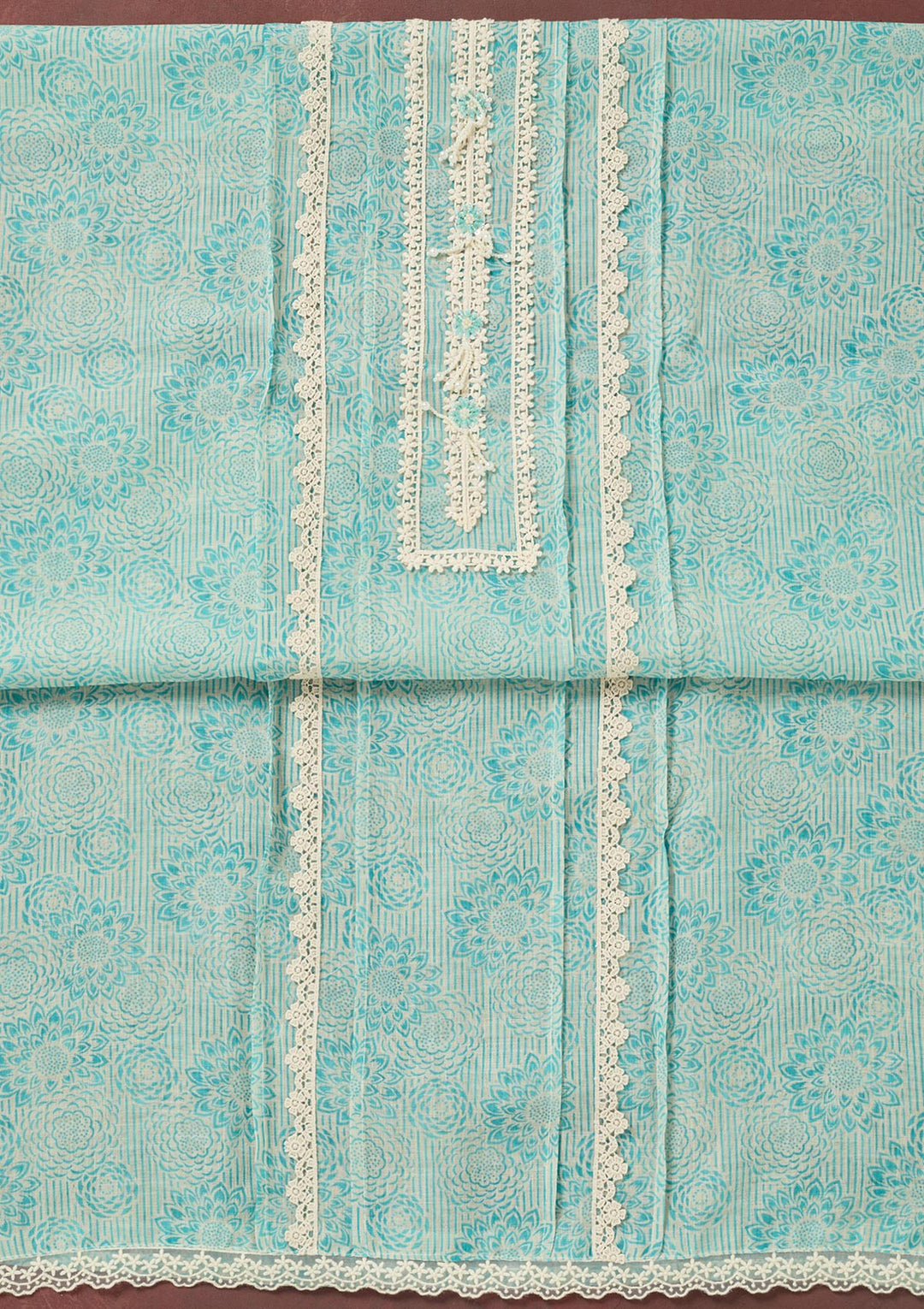 Sea Green Threadwork Cotton Unstitched Salwar Suit