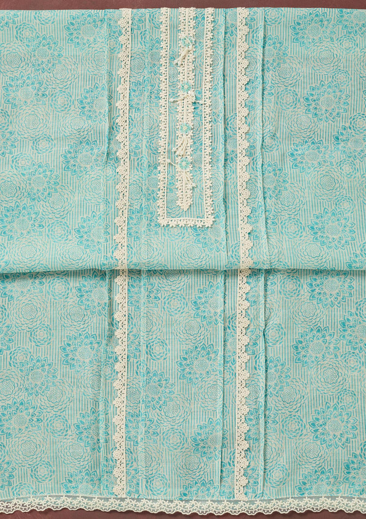 Sea Green Threadwork Cotton Unstitched Salwar Suit