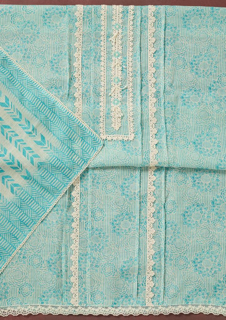 Sea Green Threadwork Cotton Unstitched Salwar Suit