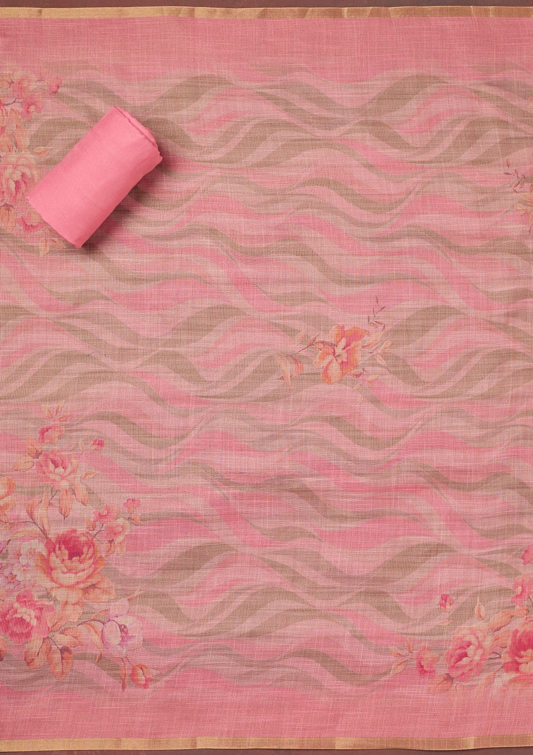 Pink Threadwork Linen Unstitched Salwar Suit