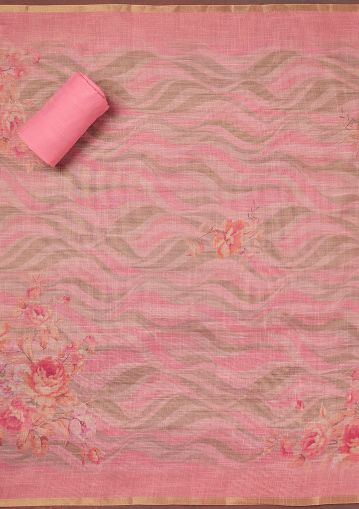 Pink Threadwork Linen Unstitched Salwar Suit