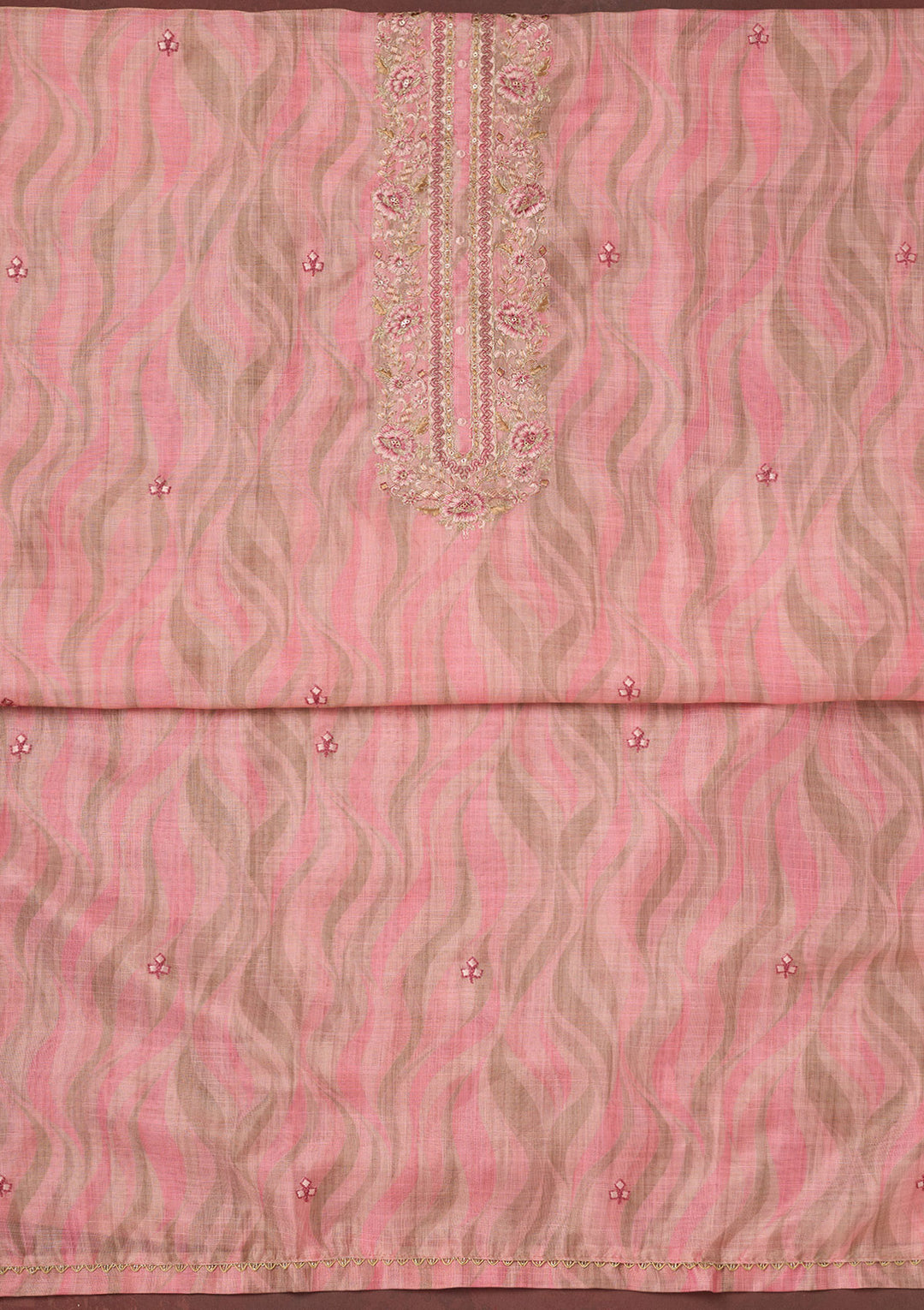 Pink Threadwork Linen Unstitched Salwar Suit