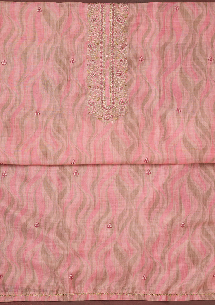 Pink Threadwork Linen Unstitched Salwar Suit