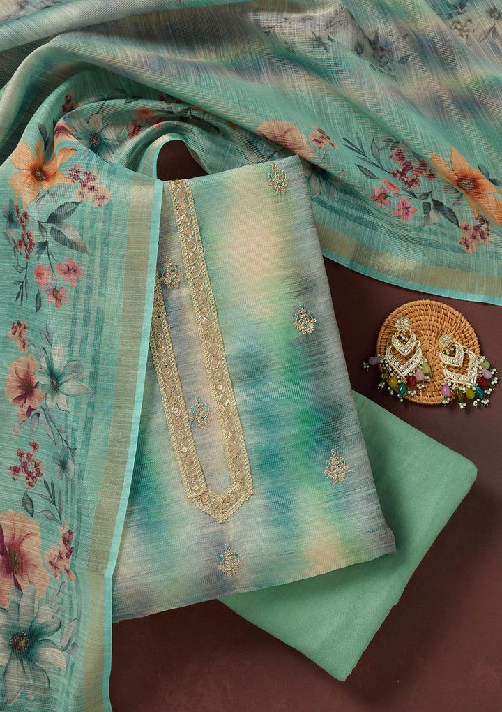 Multi Threadwork Linen Unstitched Salwar Suit