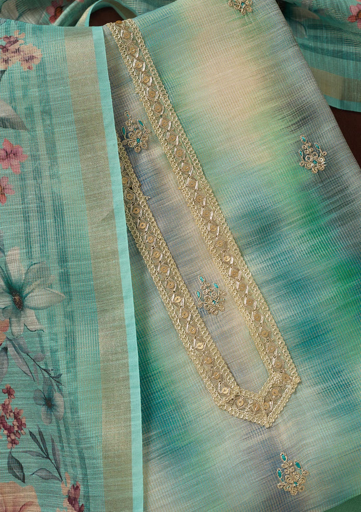 Multi Threadwork Linen Unstitched Salwar Suit