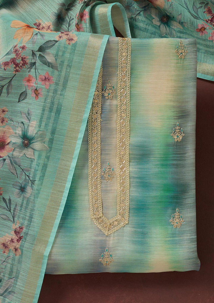 Multi Threadwork Linen Unstitched Salwar Suit