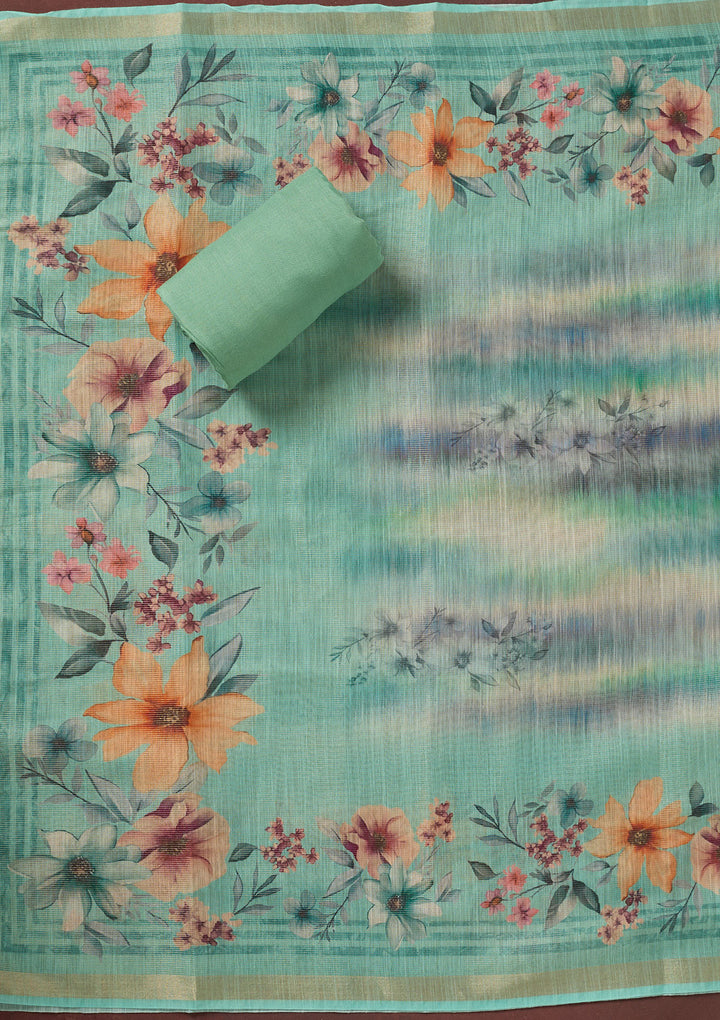 Multi Threadwork Linen Unstitched Salwar Suit