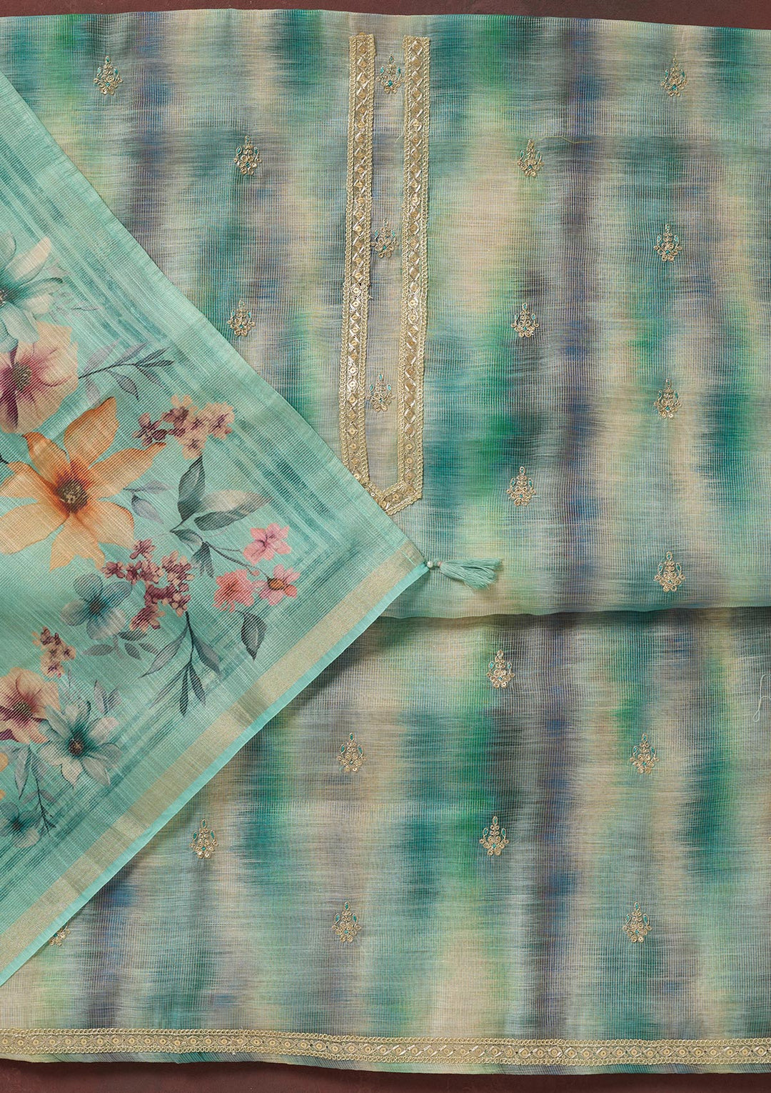 Multi Threadwork Linen Unstitched Salwar Suit