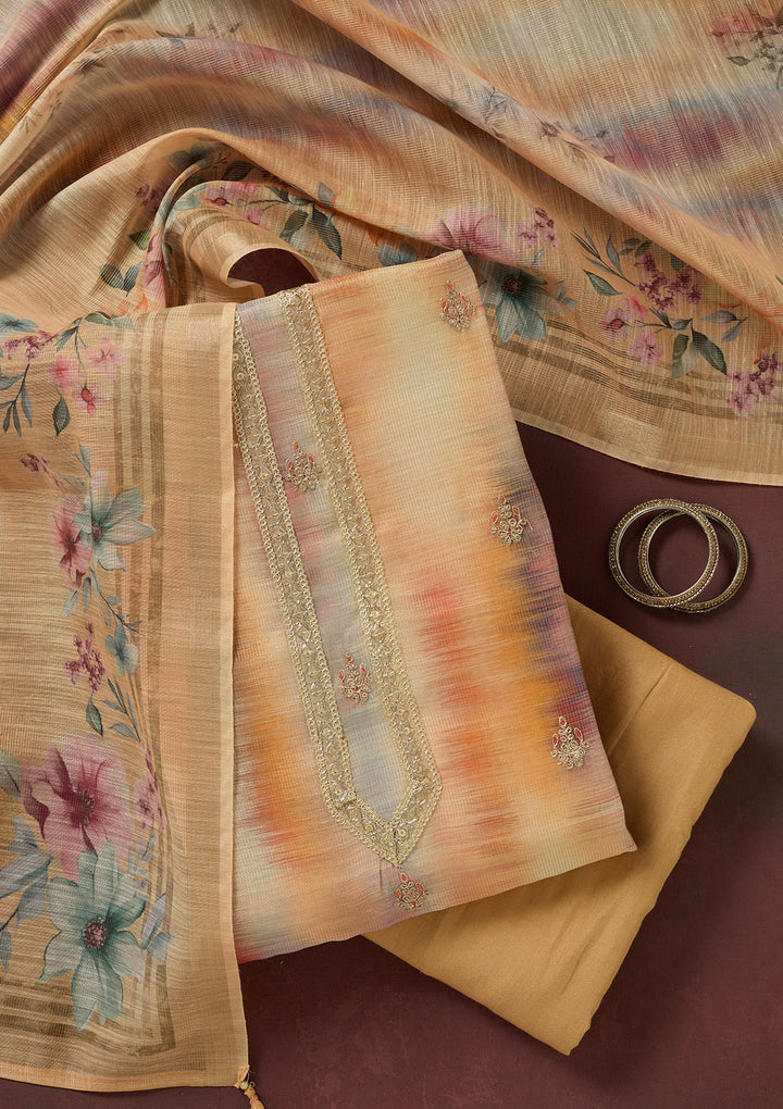 Multi Zariwork (Gold) Linen Unstitched Salwar Suit