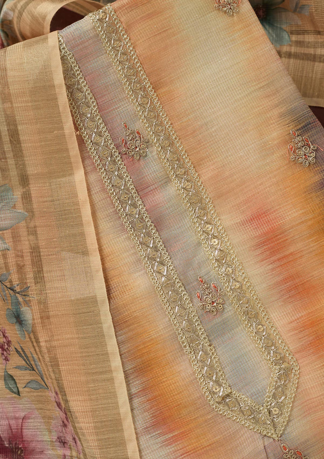 Multi Zariwork (Gold) Linen Unstitched Salwar Suit