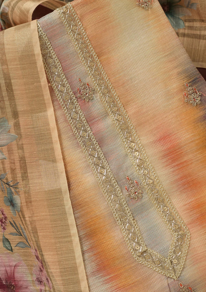 Multi Zariwork (Gold) Linen Unstitched Salwar Suit