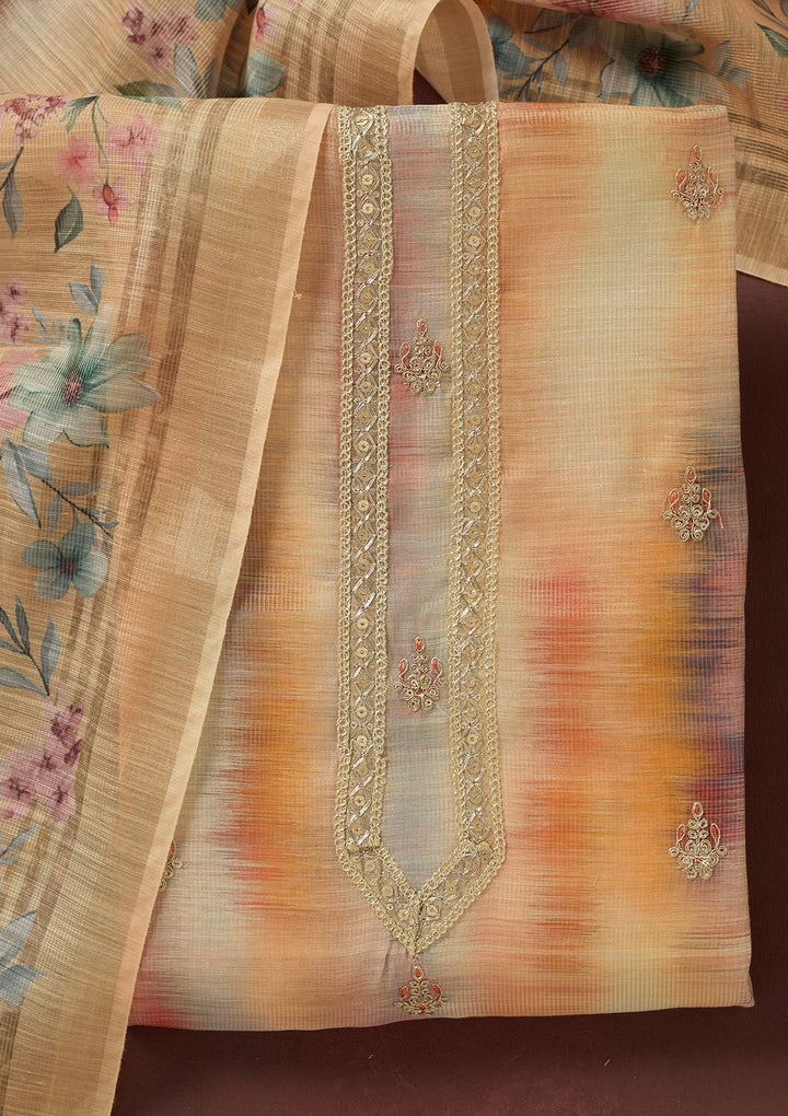 Multi Zariwork (Gold) Linen Unstitched Salwar Suit