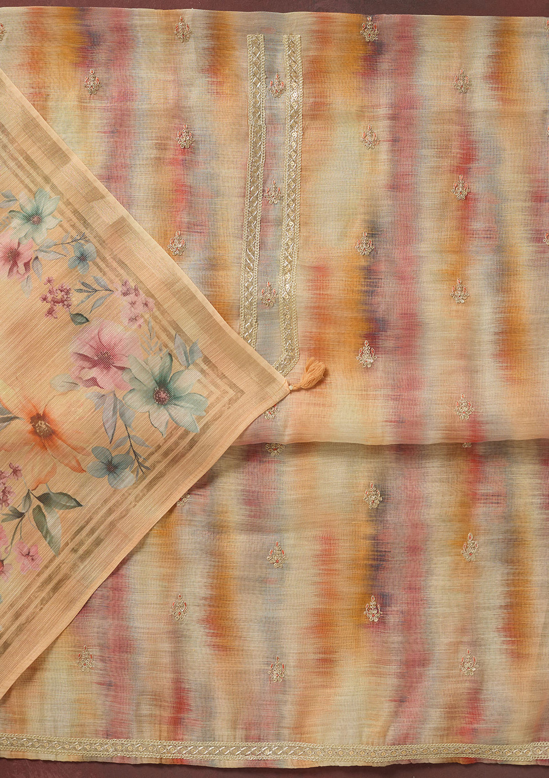 Multi Zariwork (Gold) Linen Unstitched Salwar Suit