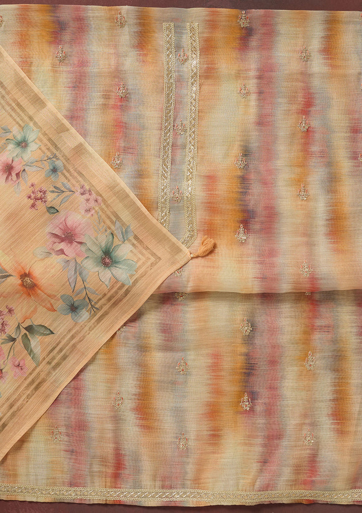 Multi Zariwork (Gold) Linen Unstitched Salwar Suit