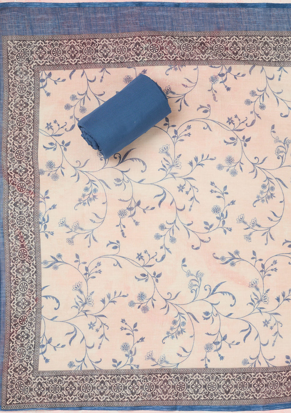 Royal Blue Threadwork Linen Unstitched Salwar Suit-koskii