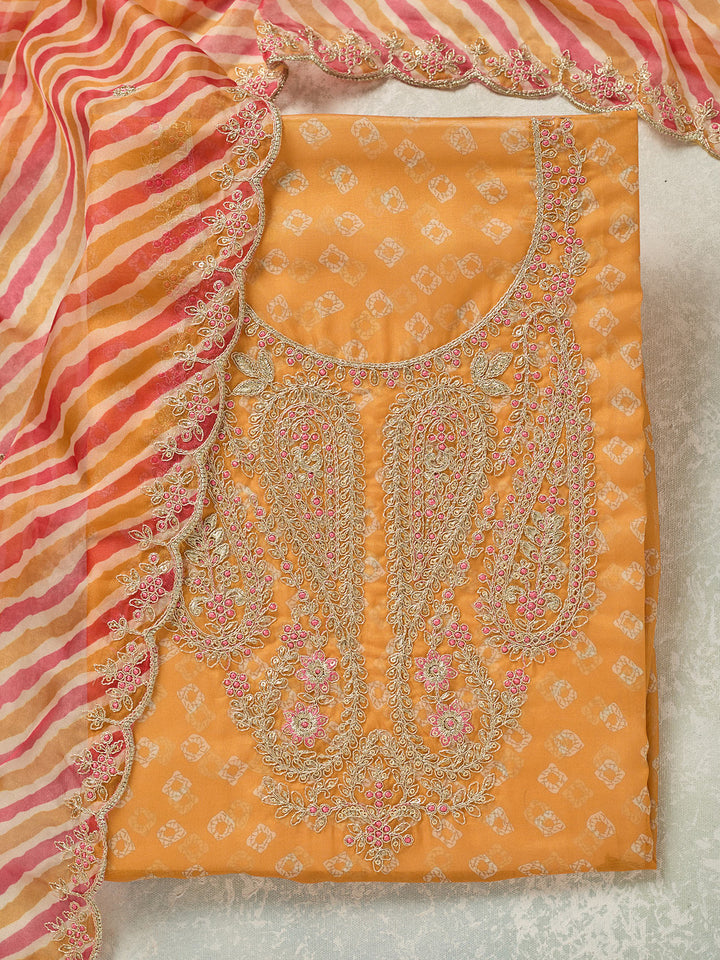 Mustard Zariwork Organza Unstitched Salwar Suit