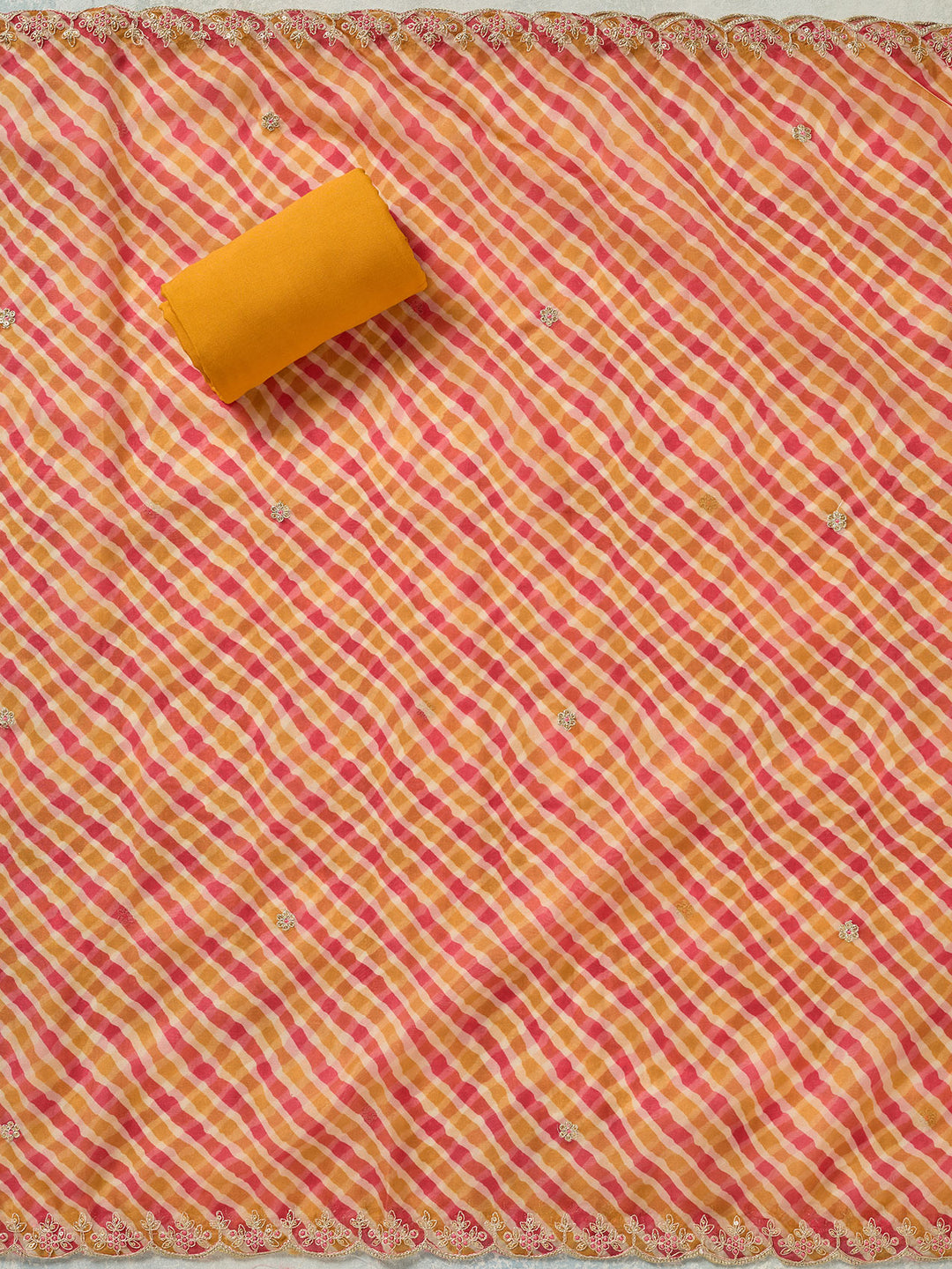 Mustard Zariwork Organza Unstitched Salwar Suit