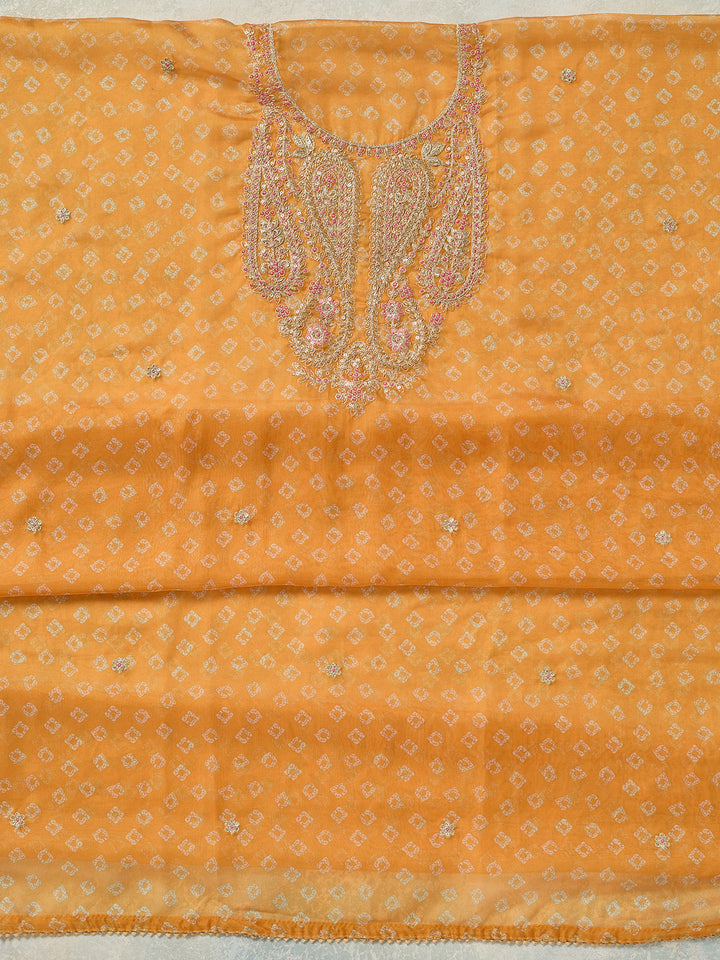 Mustard Zariwork Organza Unstitched Salwar Suit