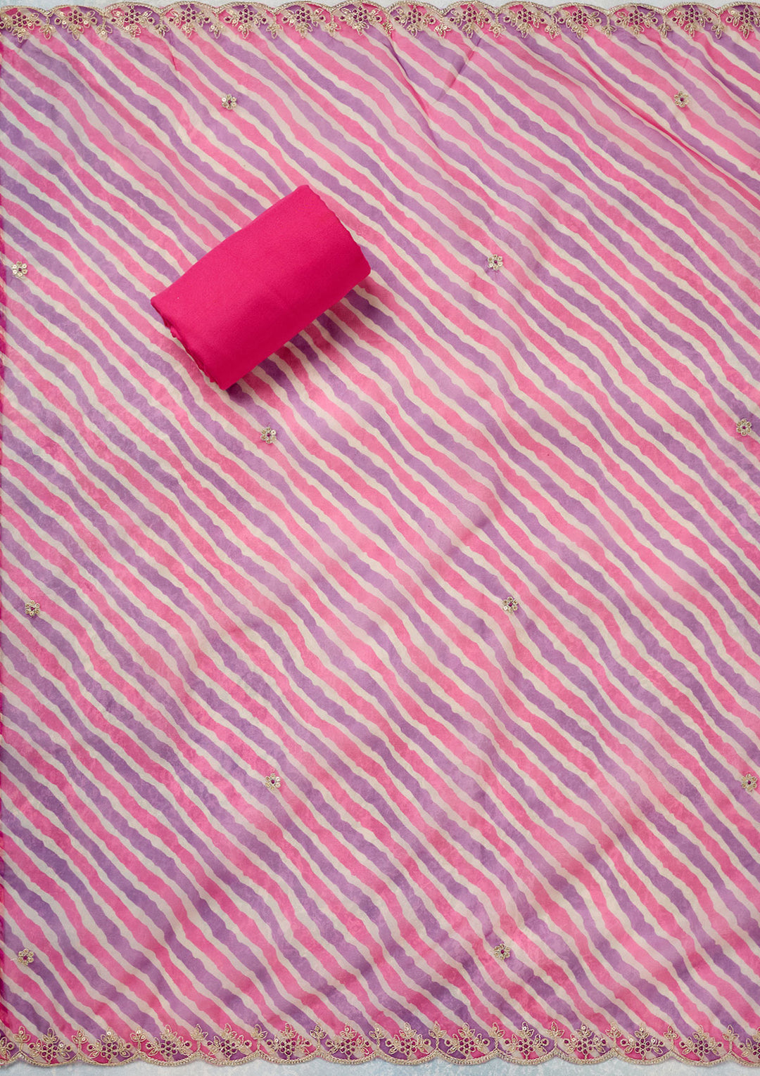 Pink Zariwork (Gold) Organza Unstitched Salwar Suit