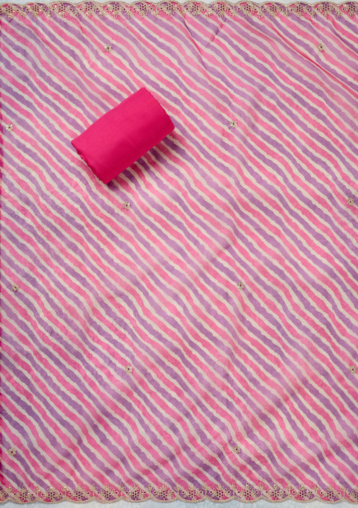 Pink Zariwork (Gold) Organza Unstitched Salwar Suit