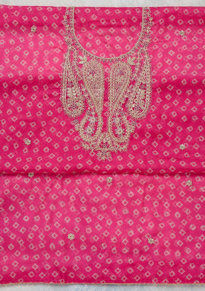 Pink Zariwork (Gold) Organza Unstitched Salwar Suit