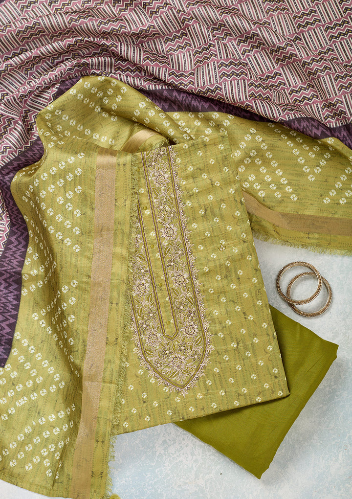 Mehendi Threadwork Organza Unstitched Salwar Suit