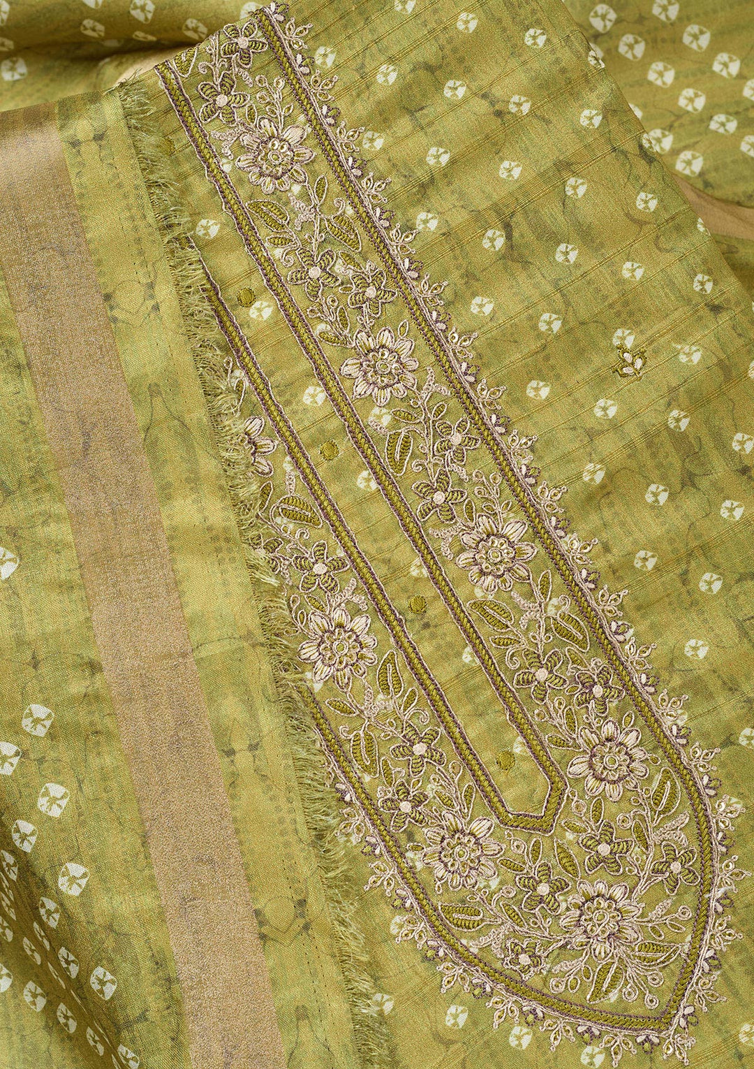 Mehendi Threadwork Organza Unstitched Salwar Suit