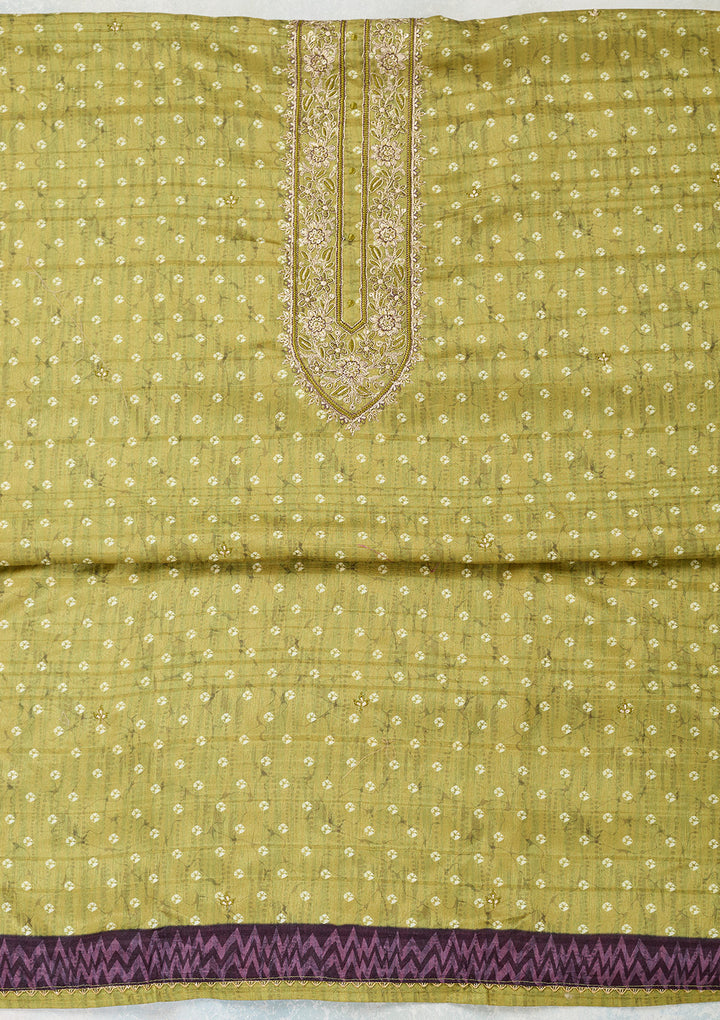 Mehendi Threadwork Organza Unstitched Salwar Suit