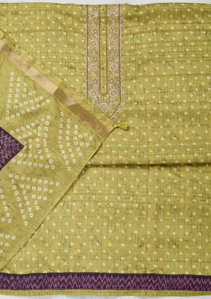 Mehendi Threadwork Organza Unstitched Salwar Suit