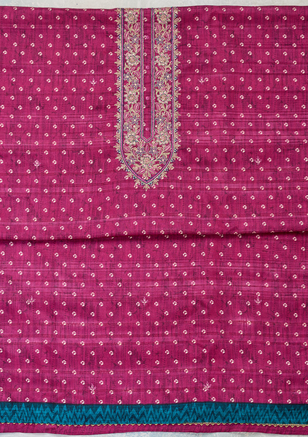 Wine Organza Bandhej Threadwork Unstitched Dress Material With Matching Bottom And Dupatta
