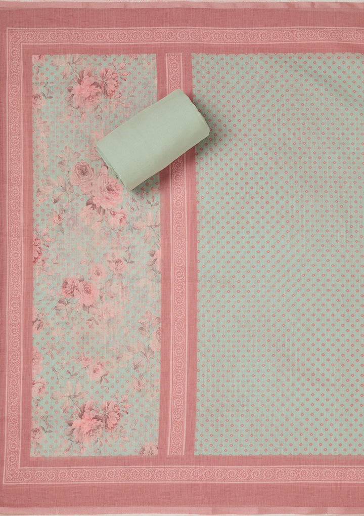 Sea Green Threadwork Linen Unstitched Salwar Suit