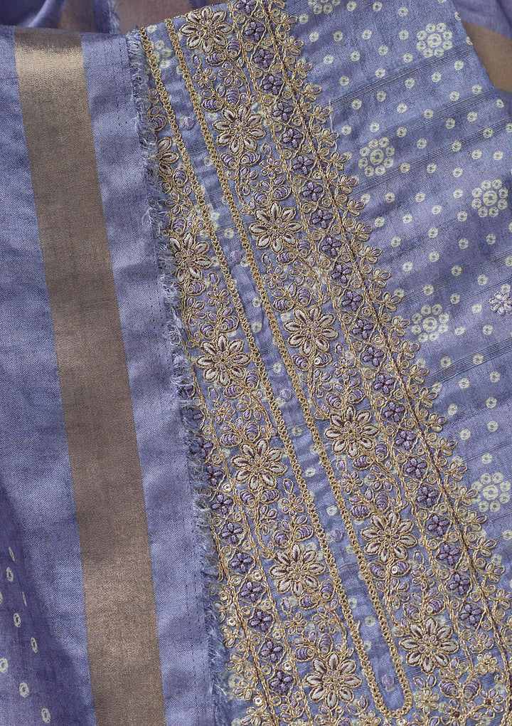 Blue Zariwork (Gold) Chanderi Unstitched Salwar Suit