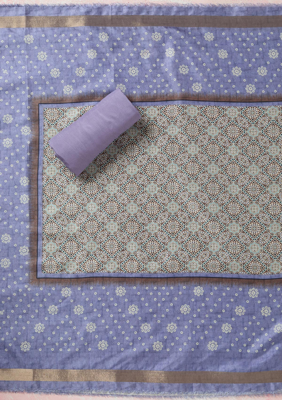 Blue Zariwork (Gold) Chanderi Unstitched Salwar Suit