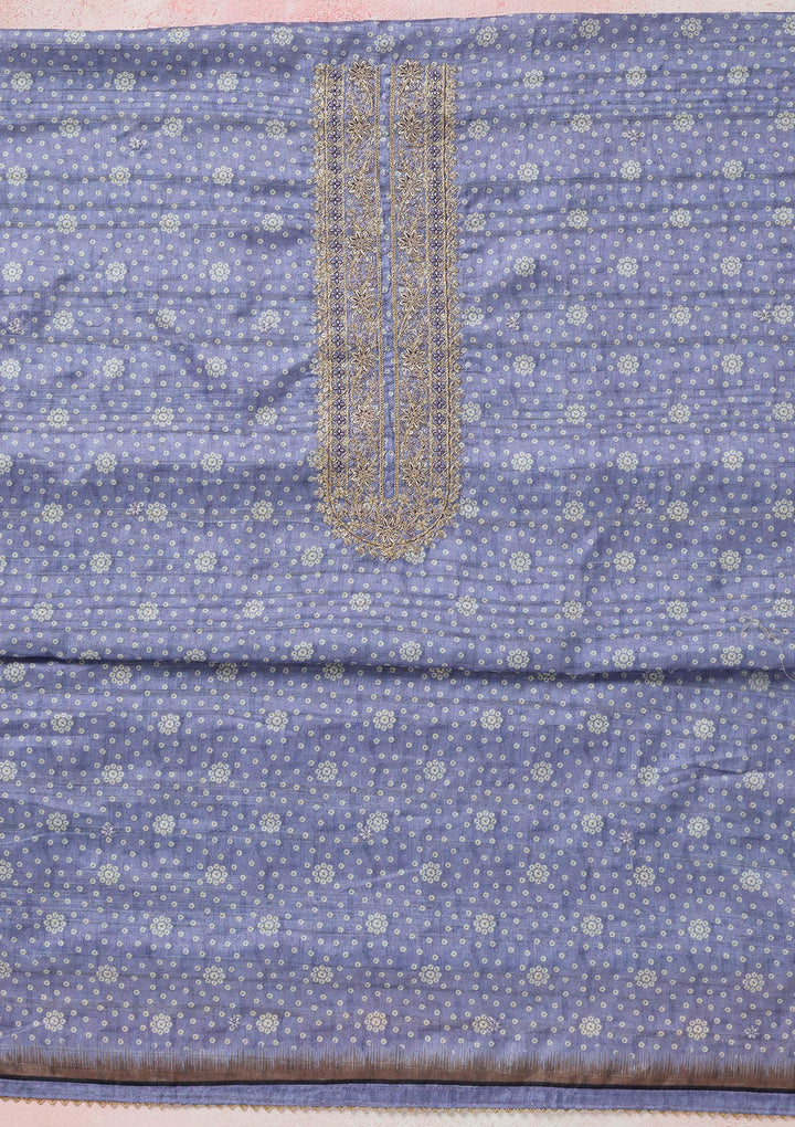 Blue Zariwork (Gold) Chanderi Unstitched Salwar Suit