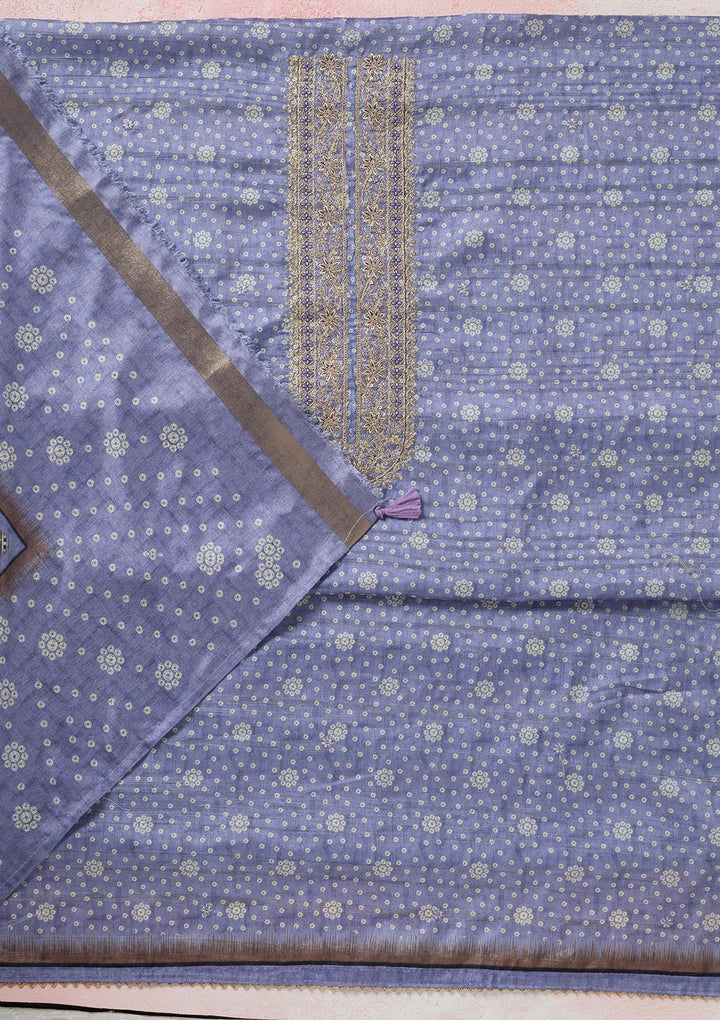 Blue Zariwork (Gold) Chanderi Unstitched Salwar Suit