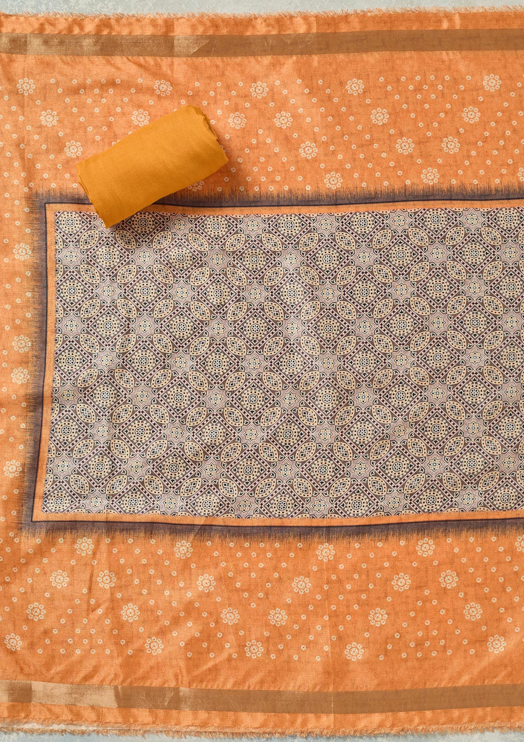 Orange Threadwork Chanderi Unstitched Salwar Suit