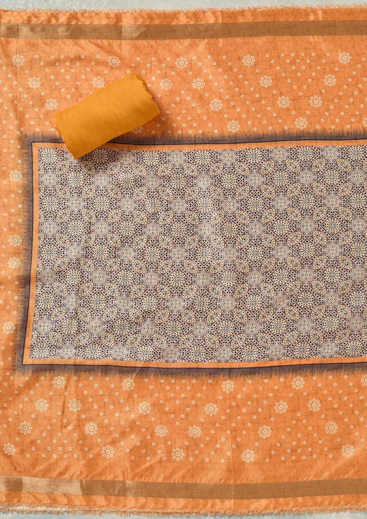 Orange Threadwork Chanderi Unstitched Salwar Suit