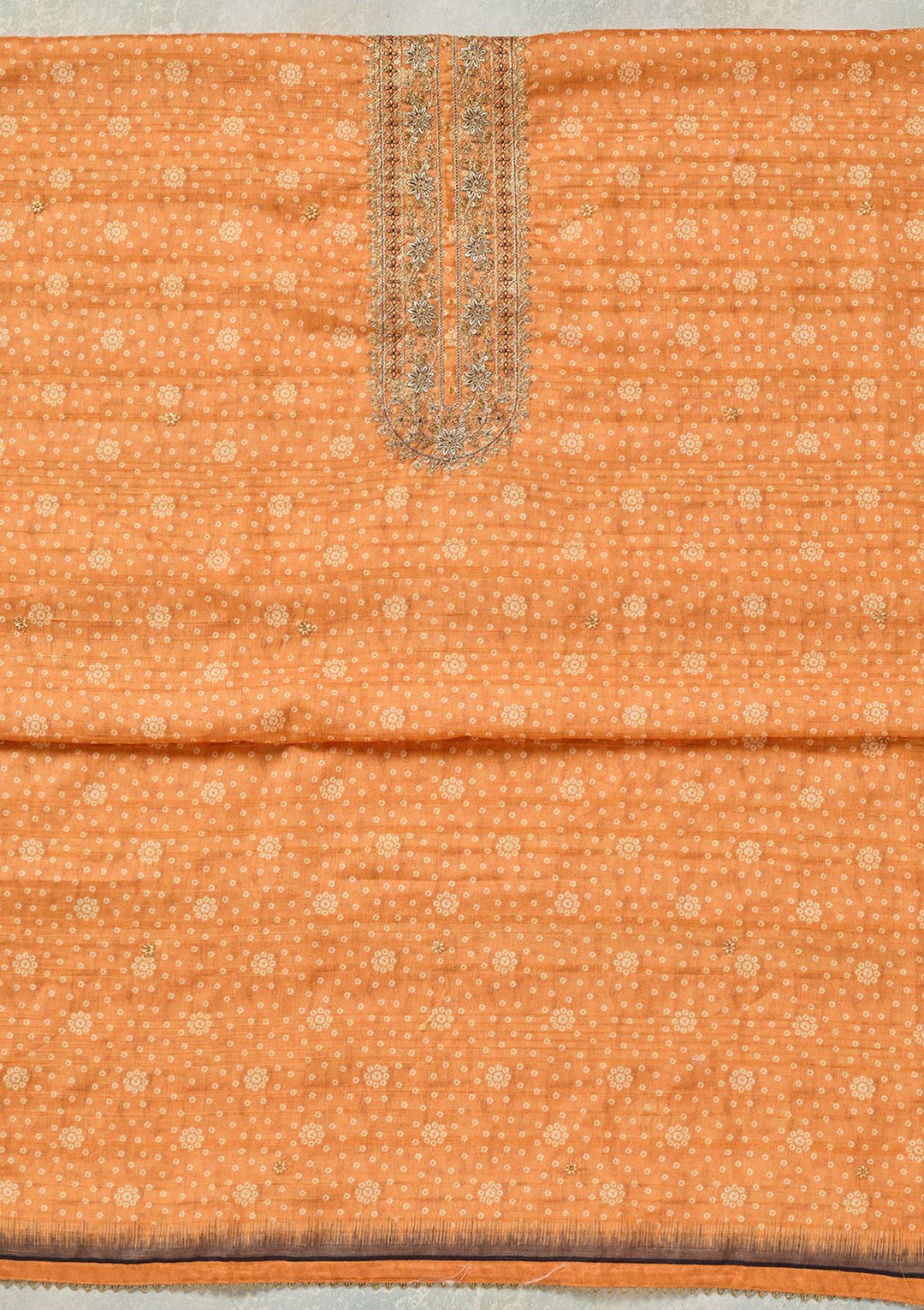 Orange Threadwork Chanderi Unstitched Salwar Suit