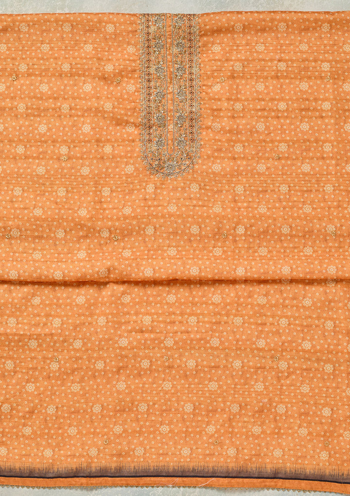Orange Threadwork Chanderi Unstitched Salwar Suit