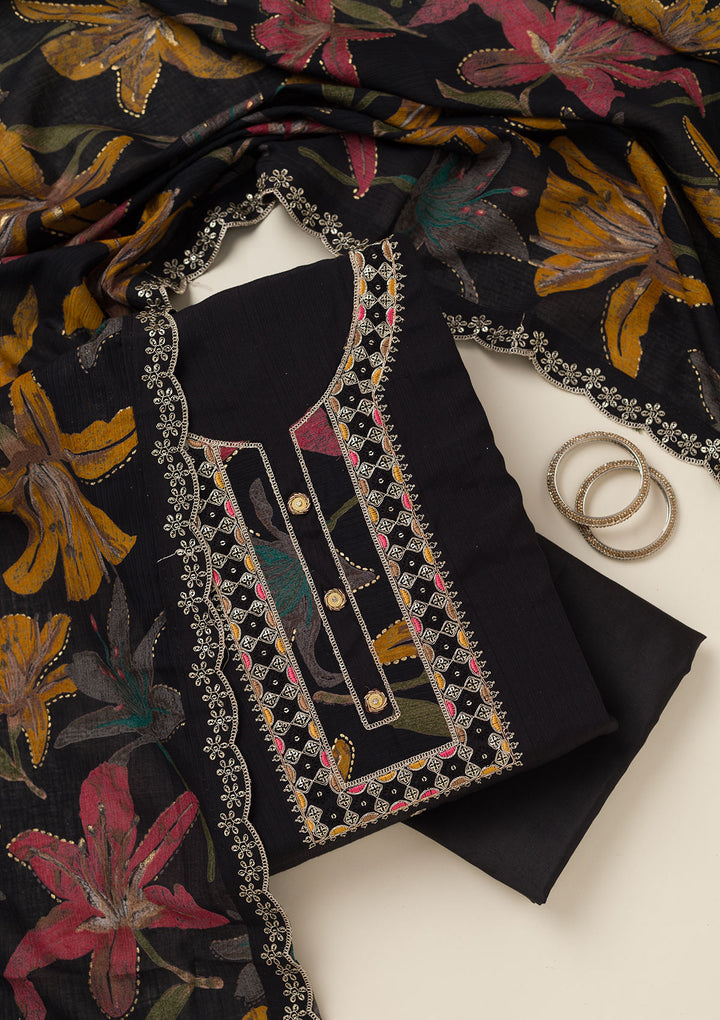 Black Zariwork Dola Silk Unstitched Salwar Suit