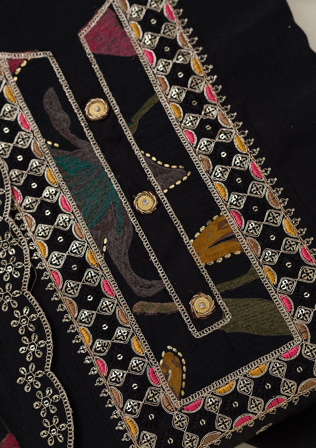 Black Zariwork Dola Silk Unstitched Salwar Suit