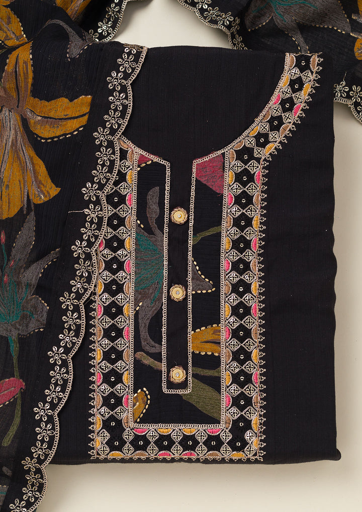 Black Zariwork Dola Silk Unstitched Salwar Suit